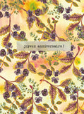Say it with flowers - Joyeux anniversaire - yellow, brown and plum leaves and flowers