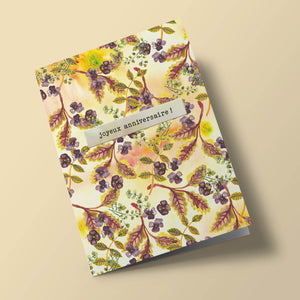 Say it with flowers - Joyeux anniversaire - yellow, brown and plum leaves and flowers