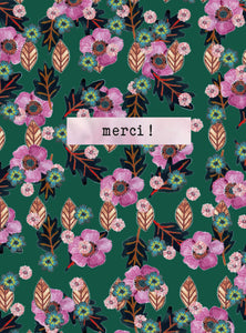 Dites-le avec des fleurs - Merci ! - fleurs roses sur fond vert sapin
