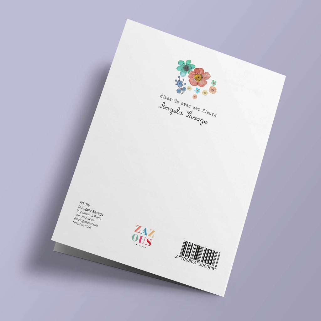 Joyeux anniversaire - pink and green daisies on purple background