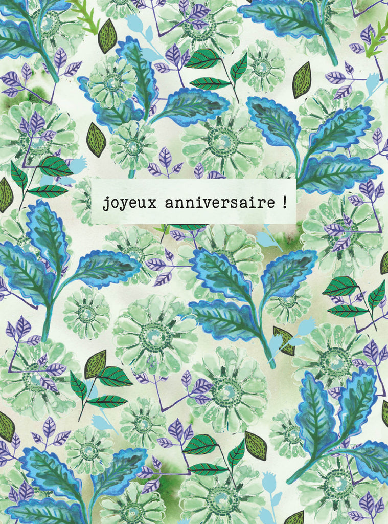 Say it with flowers - Joyeux anniversaire ! - green and blue flowers