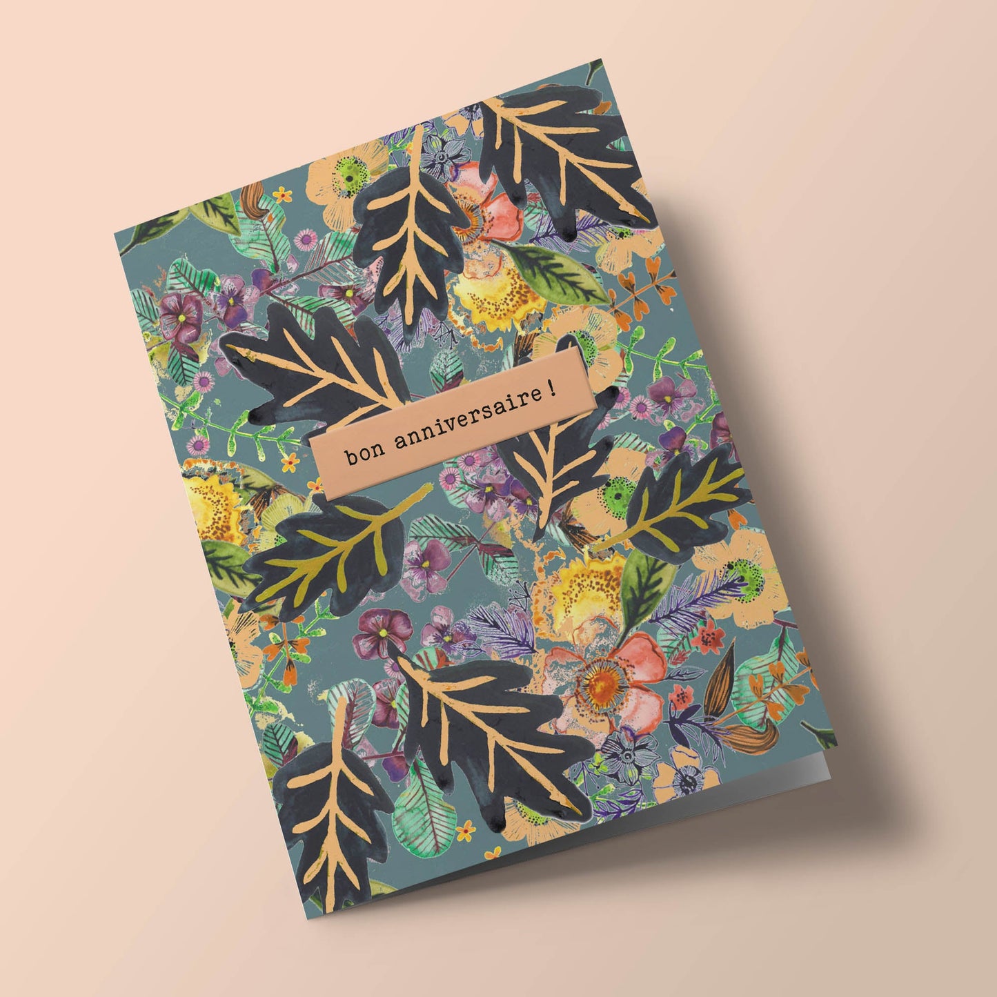Say it with flowers - Bon anniversaire - black leaves and yellow flowers