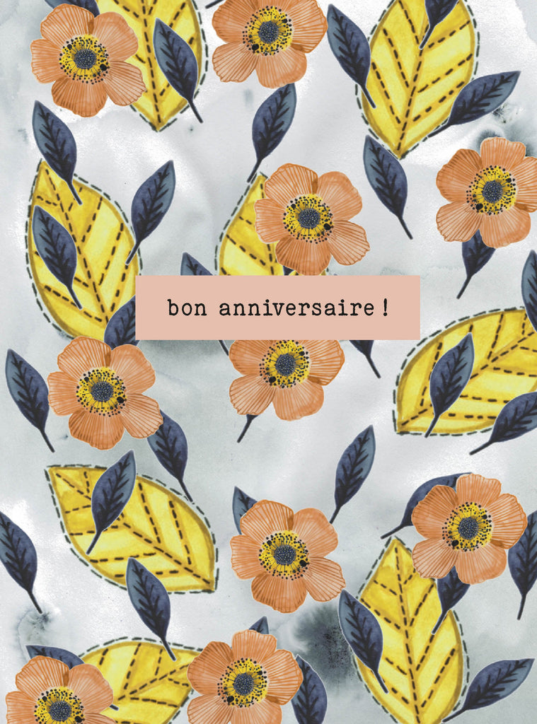 Say it with flowers - Bon anniversaire - young leaves and beige flowers