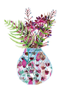 Bouquet de Mary - Vase bleu turquoise et rose fuschia