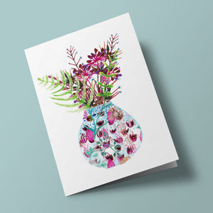 Bouquet de Mary - Vase bleu turquoise et rose fuschia