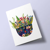 Mary's bouquet - midnight blue pot and bright flowers