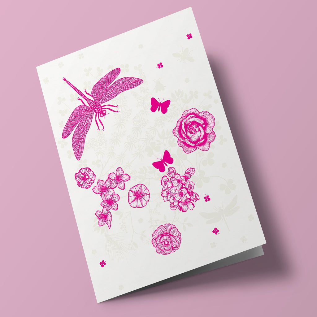 Fossil - Dragonfly and pink flowers