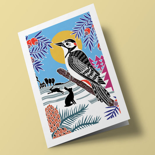 Nature Trail - Thrush and rabbits in a Winter Landscape
