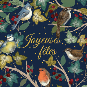 Christmas Mix - birds and branches, on dark blue background