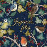 Christmas Mix - birds and branches, on dark blue background