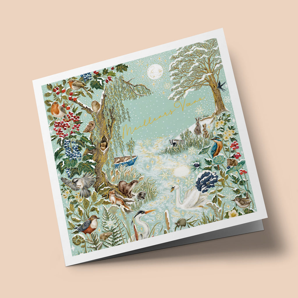 Noël Mix - Animaux de bois, sur fond vert menthe