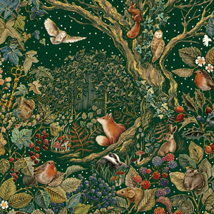 Noël Mix - Animaux de bois, sur fond vert foncé