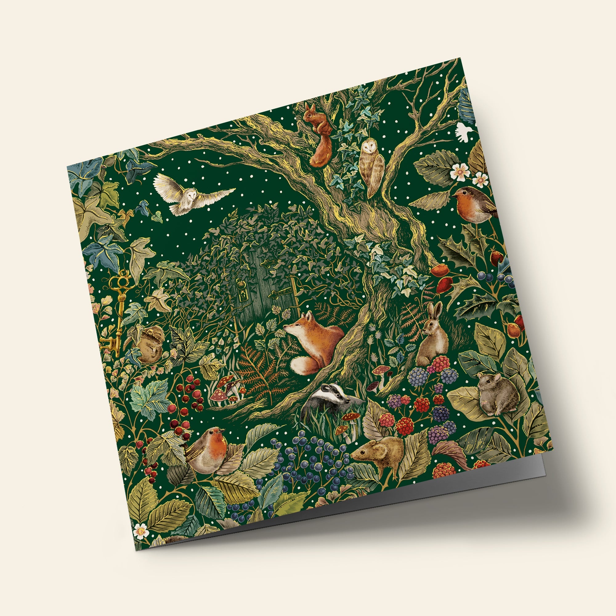 Noël Mix - Animaux de bois, sur fond vert foncé