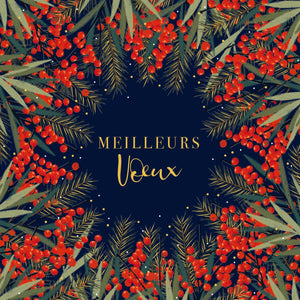 Christmas Mix - red berries, on dark blue background