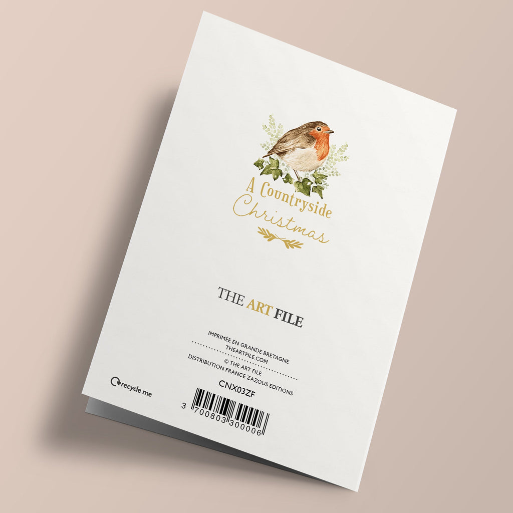 Noël champêtre - Rouge-gorge et houx, sur fond blanc