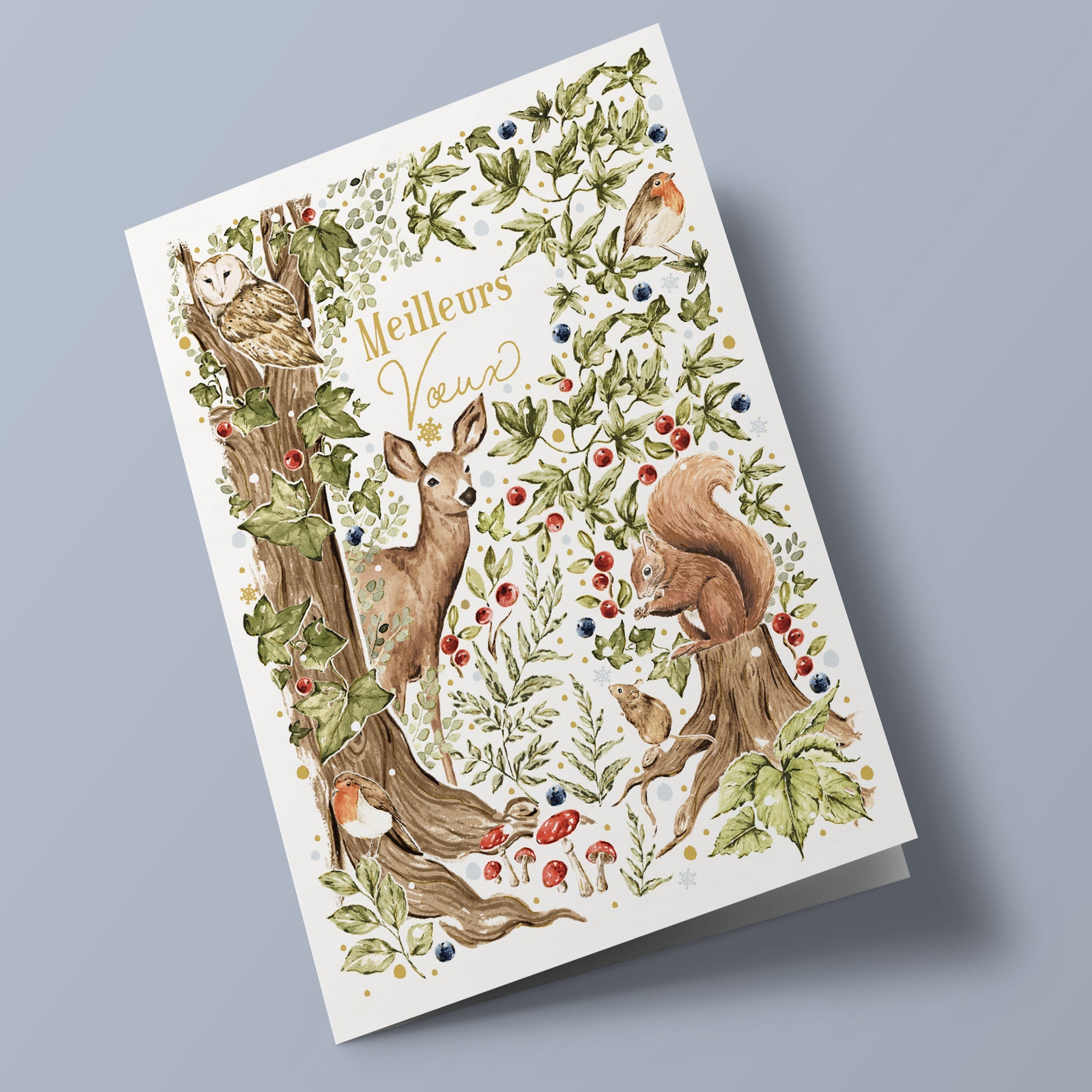 Noël champêtre - Animaux de bois, sur fond blanc