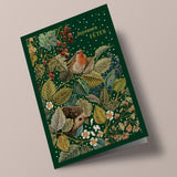 Noël champêtre - Animaux de bois, sur fond vert foncé