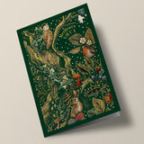 Noël champêtre - Animaux de bois, sur fond vert foncé