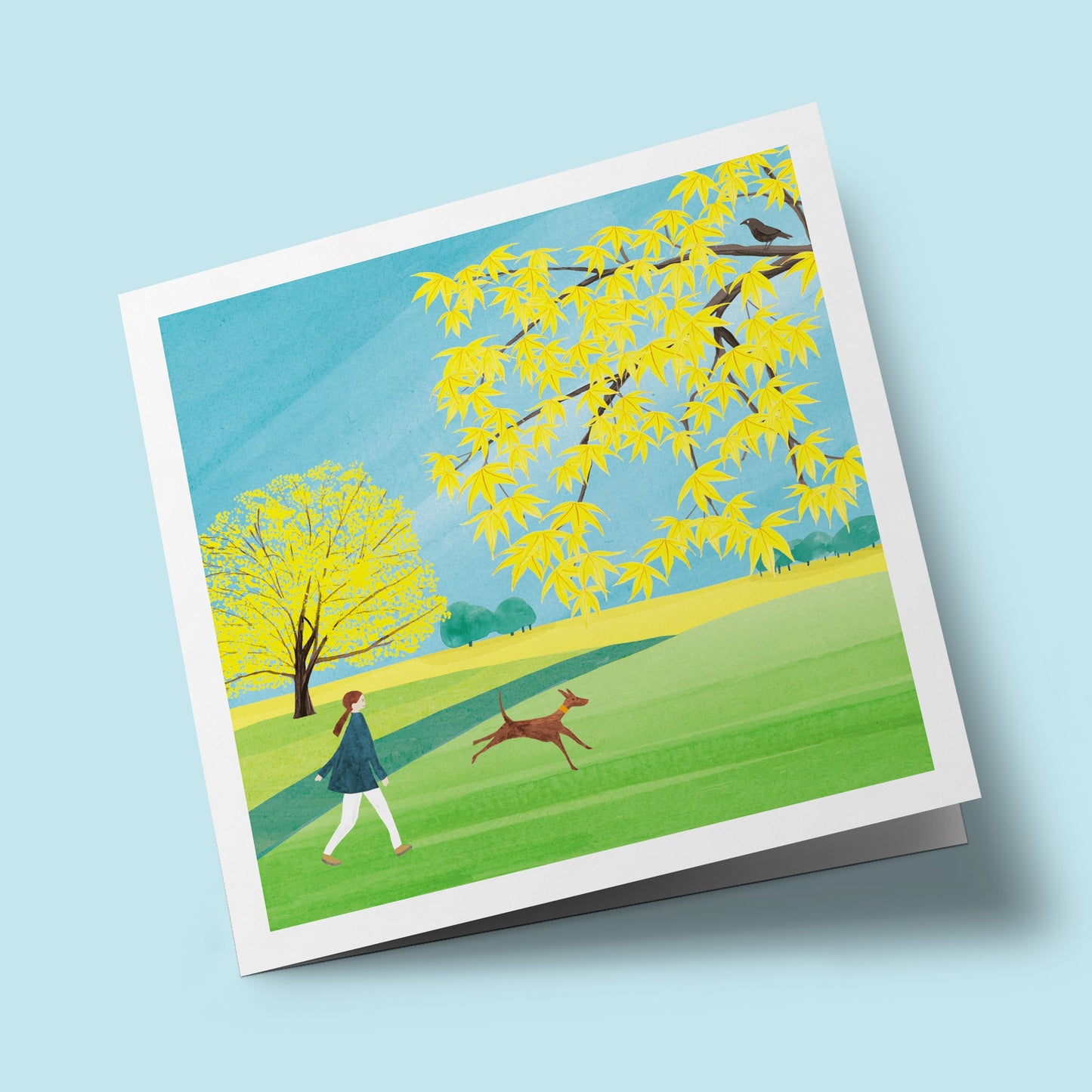 Richmond Park - dog walker and yellow leaves