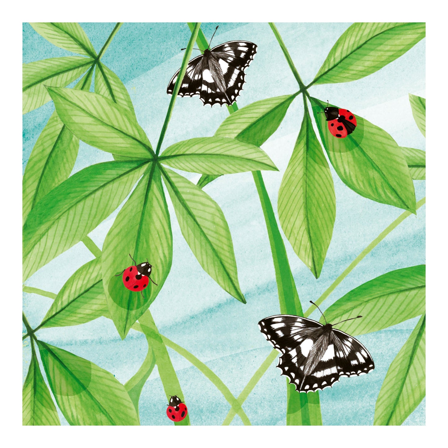 Richmond Park - white marbles butterflies and ladybugs on leaves