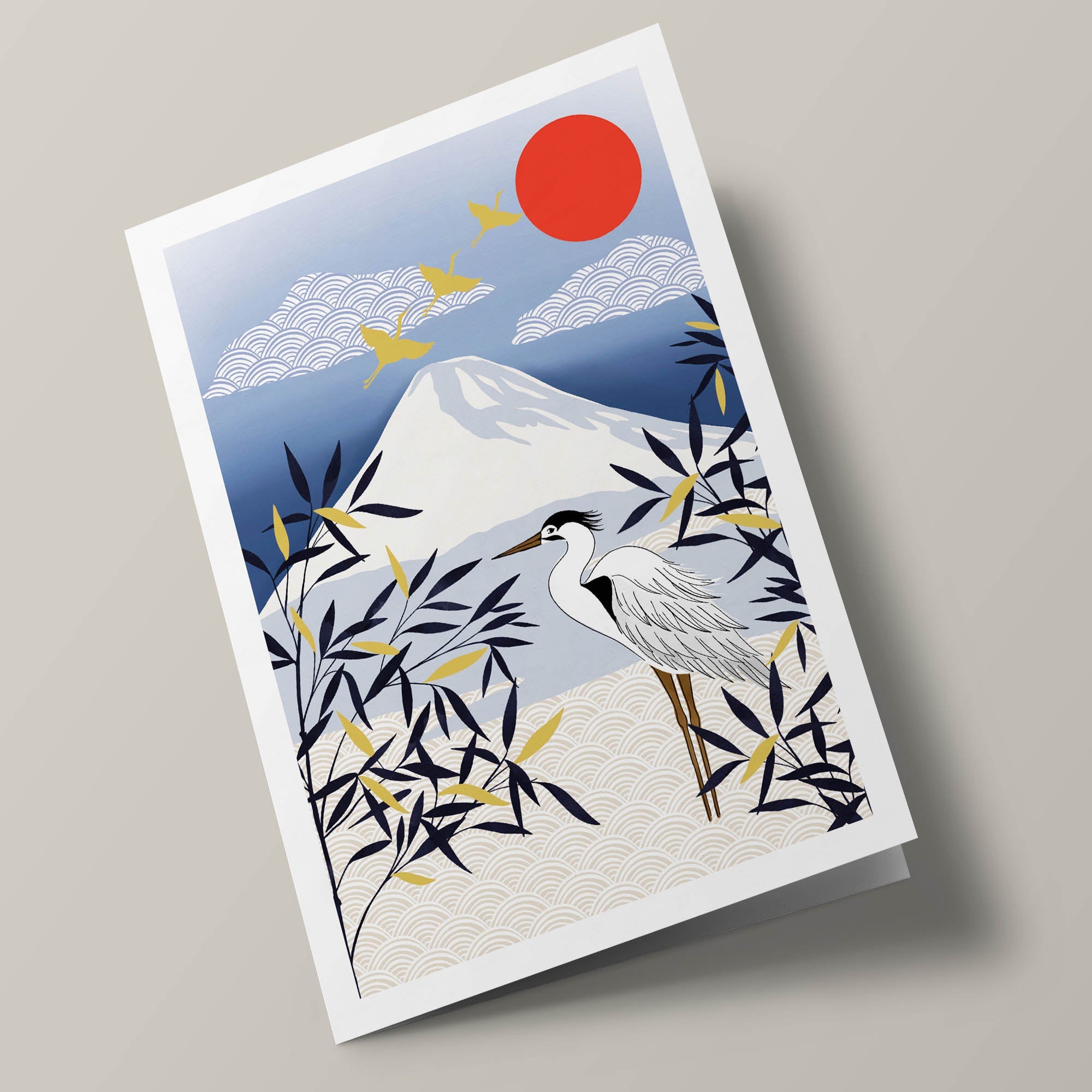Sakura Heights - Grue devant Mont Fidji et lune rouge