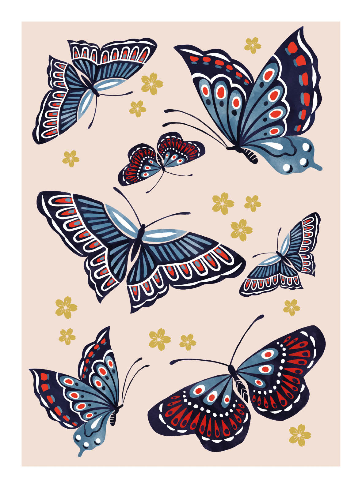 Sakura Heights - Butterflies on pastel pink background