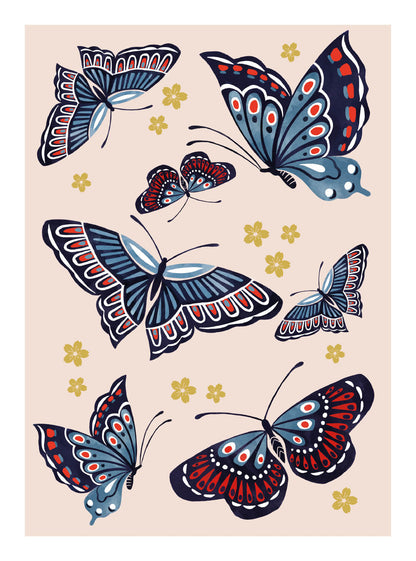 Sakura Heights - Butterflies on pastel pink background