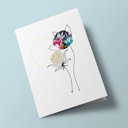 Cotton Flowers - Sunsine - embroidered card