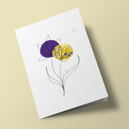 Cotton Flowers - To the Moon - embroidered card