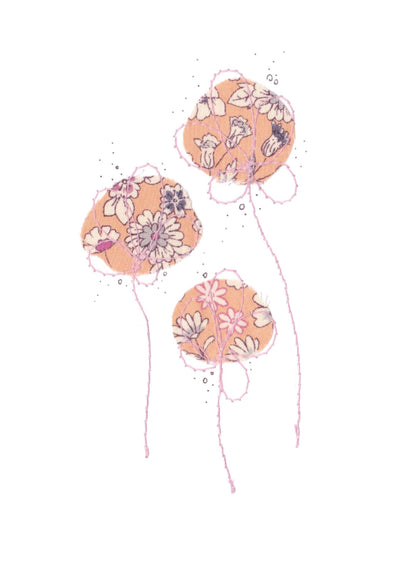Cotton Flowers - Powder Roses - embroidered card
