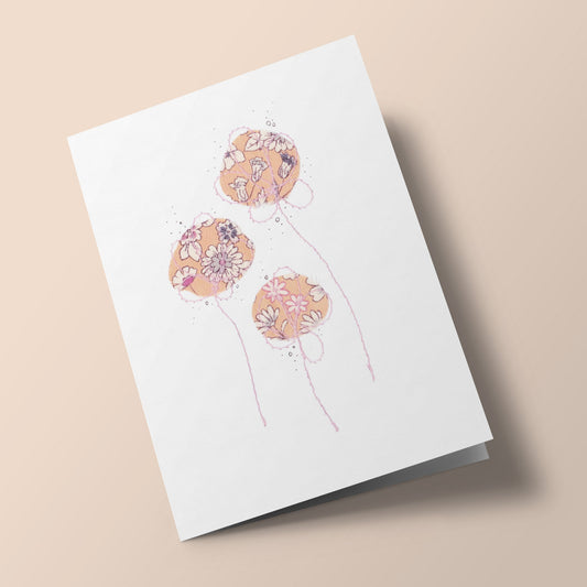 Cotton Flowers - Powder Roses - embroidered card