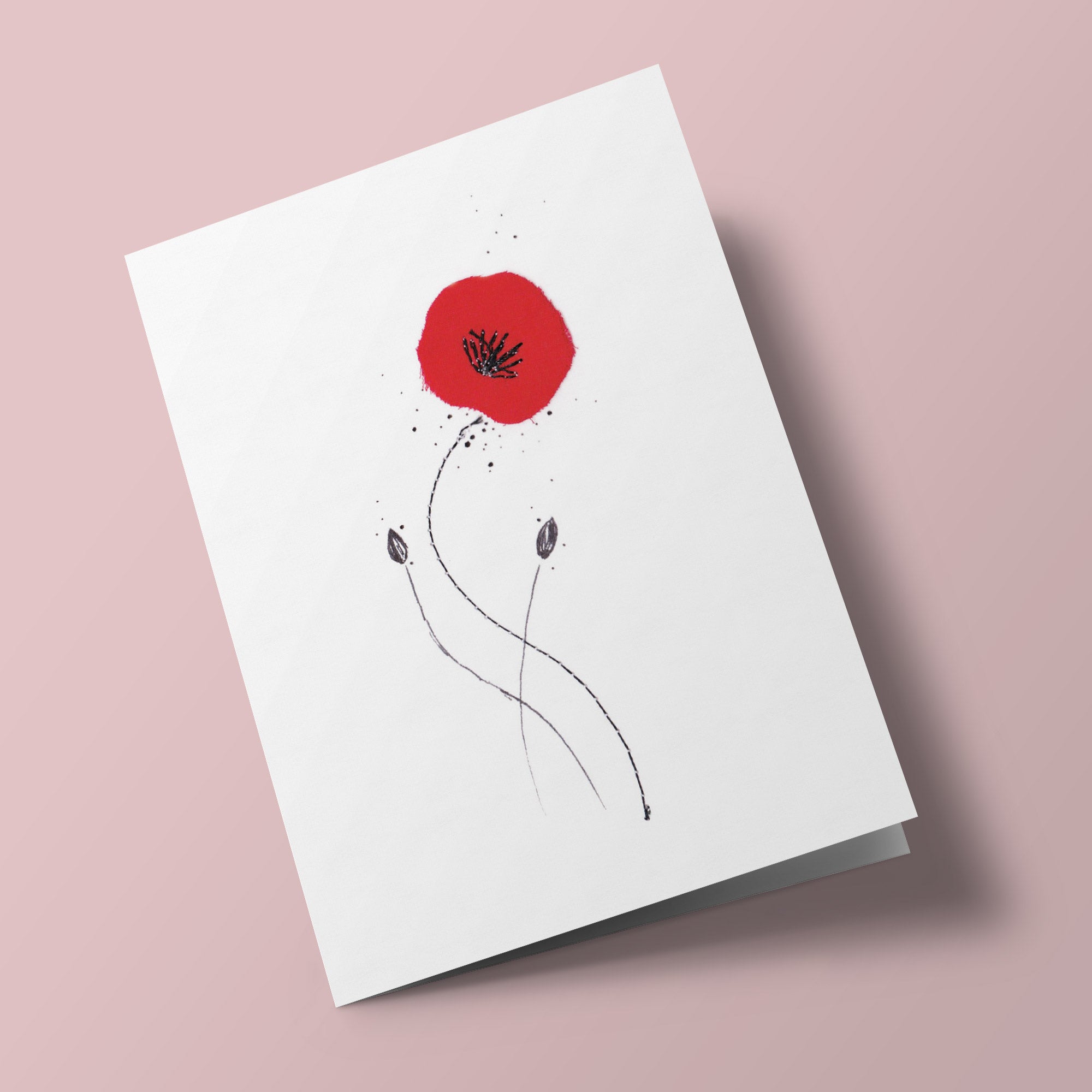 Cotton Flowers - Poppy - embroidered card