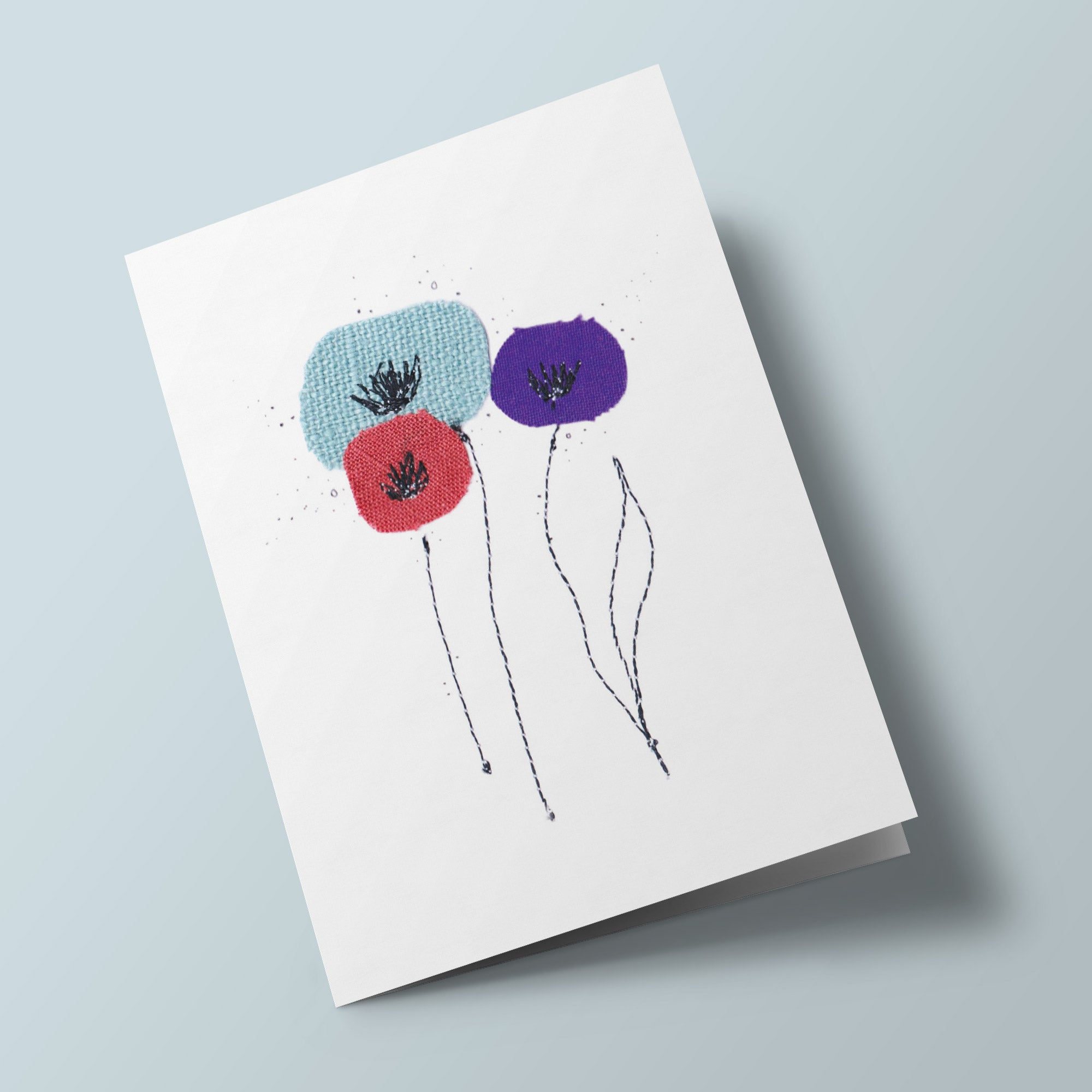 Cotton Flowers - Linen Flowers - embroidered card