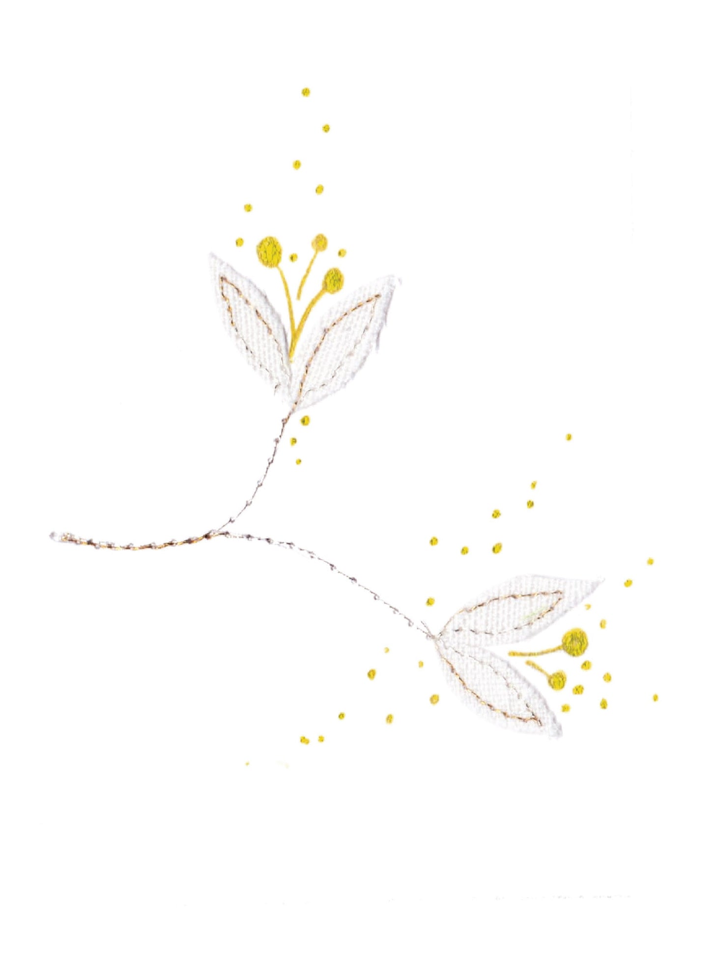 Cotton Flowers - White Saffron - embroidered card