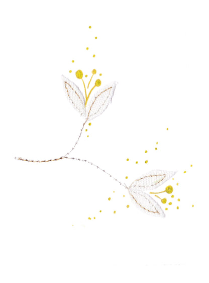 Cotton Flowers - White Saffron - embroidered card