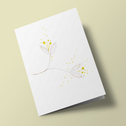 Cotton Flowers - White Saffron - embroidered card