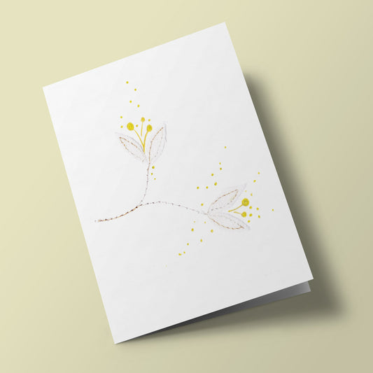 Cotton Flowers - White Saffron - embroidered card