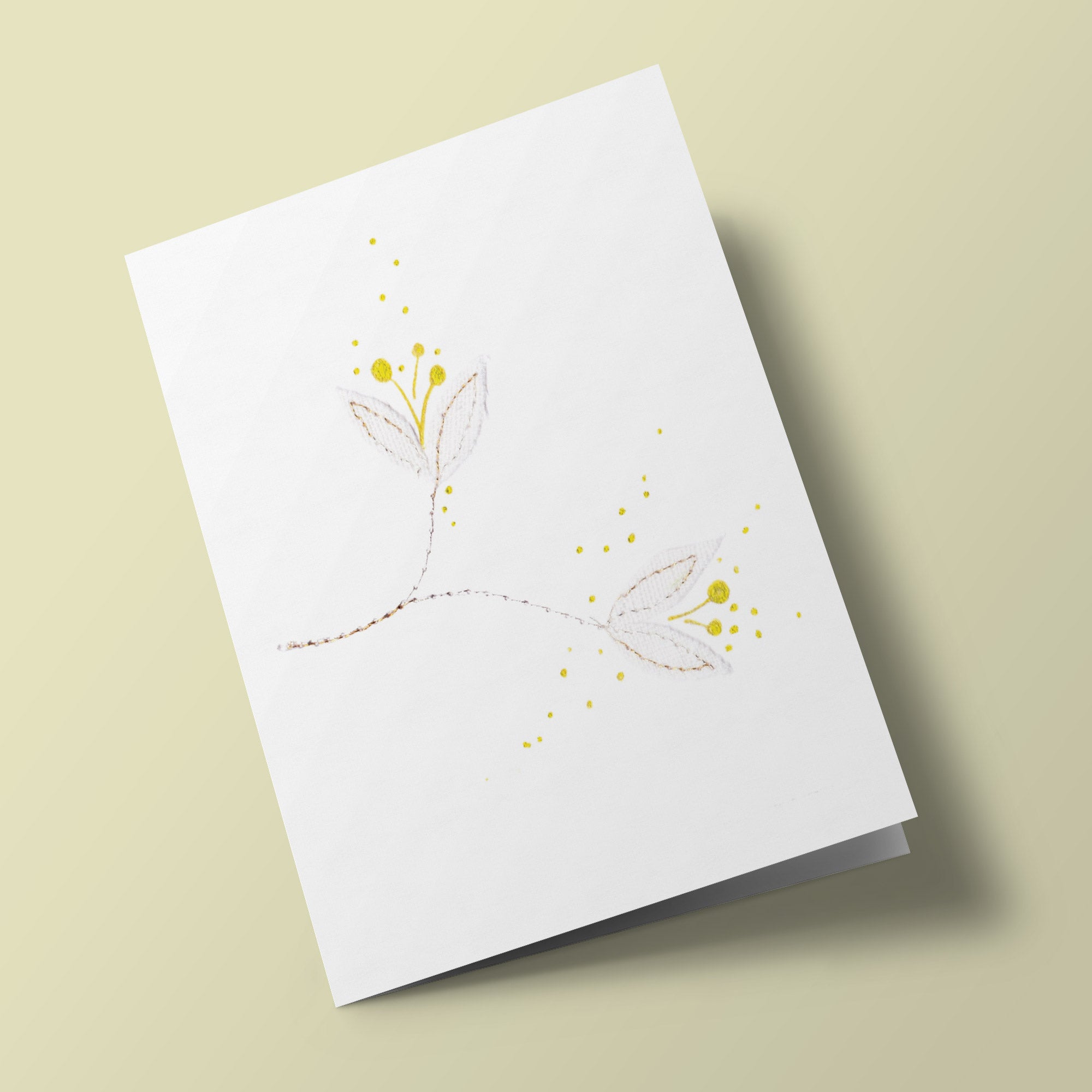 Cotton Flowers - White Saffron - embroidered card