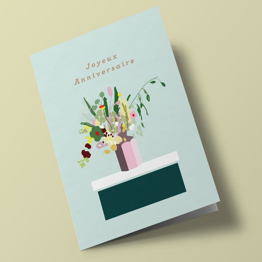 Planet Earth - Vase Full of Flowers on Mint Green Background