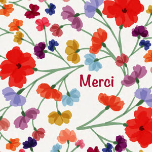 Les petites fleurs - Merci - fleurs rouges, bleues, oranges et jaunes
