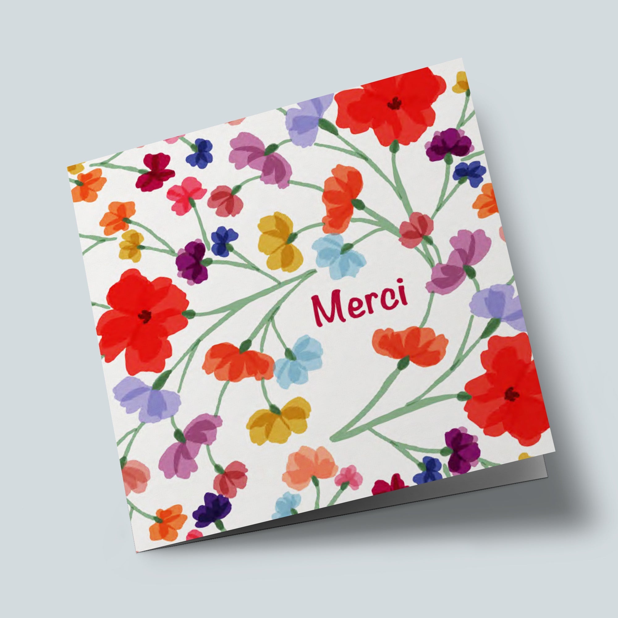 Les petites fleurs - Merci - fleurs rouges, bleues, oranges et jaunes