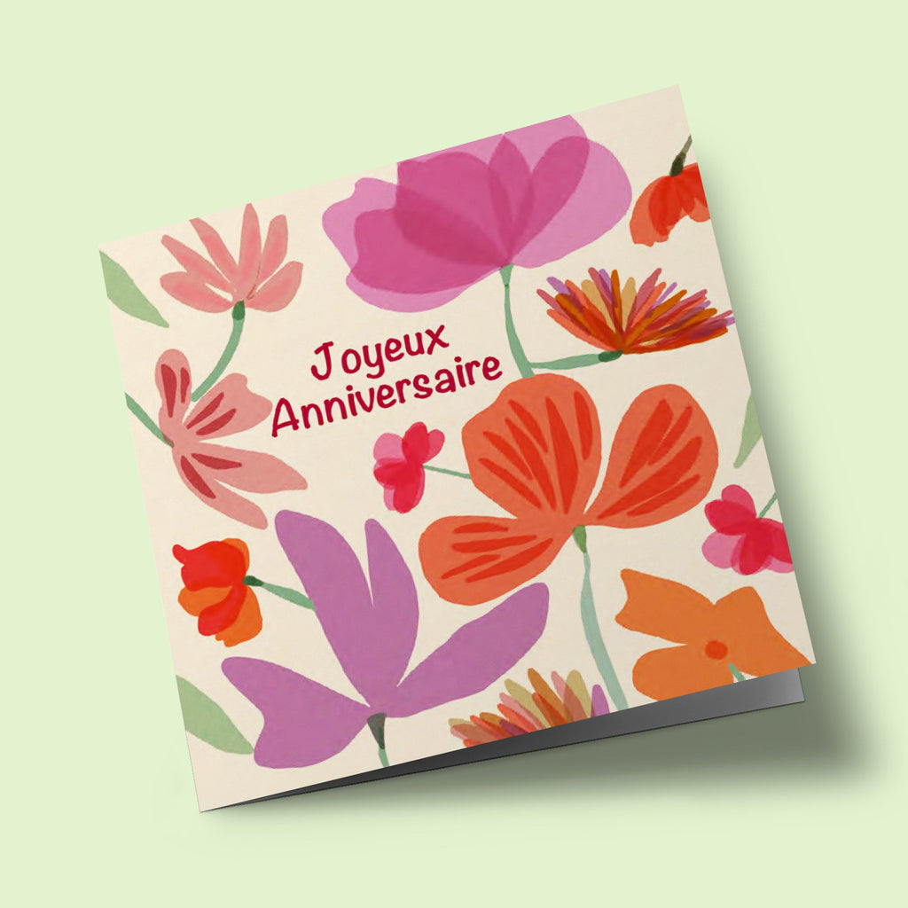 Les petites fleurs - Joyeux anniversaire - grosses fleurs roses et orange