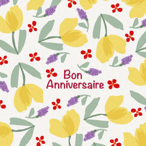 Les petites fleurs - Bon anniversaire - fleurs jaunes, mauves et rouges