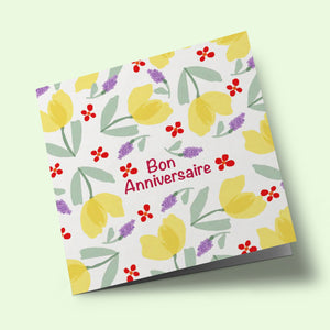 Les petites fleurs - Bon anniversaire - fleurs jaunes, mauves et rouges