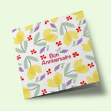 Les petites fleurs - Bon anniversaire - fleurs jaunes, mauves et rouges