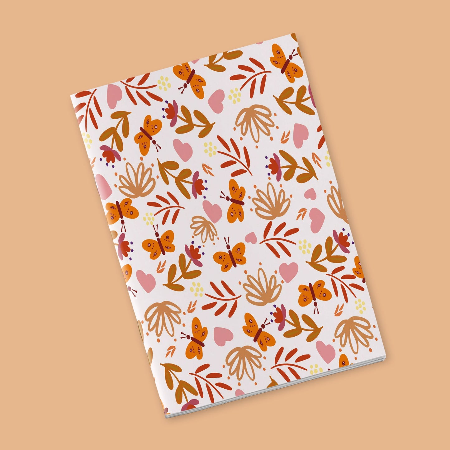 Once upon a time there was autumn - flowers, stems, hearts and butterflies on a white background