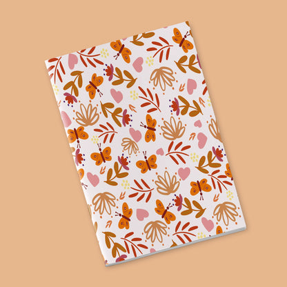 Once upon a time there was autumn - flowers, stems, hearts and butterflies on a white background