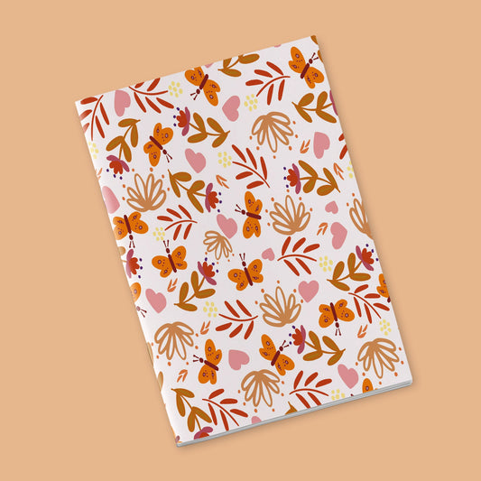 Once upon a time there was autumn - flowers, stems, hearts and butterflies on a white background