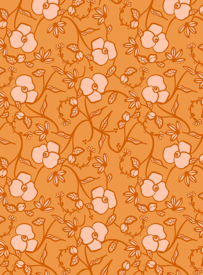 Once upon a time there was autumn - flowers and stems on an orange background