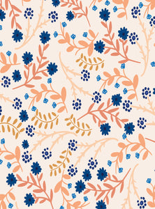 Once upon a time there was autumn - blue flowers and orange stems on a white background